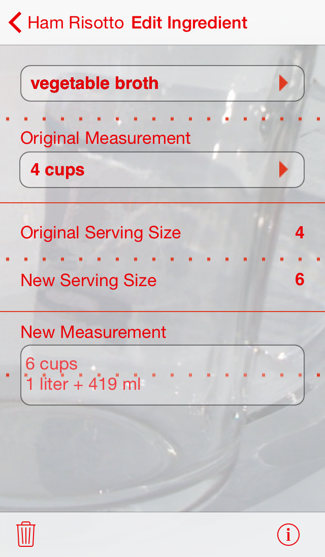 edit ingredients Serving Sizer ingredient screen