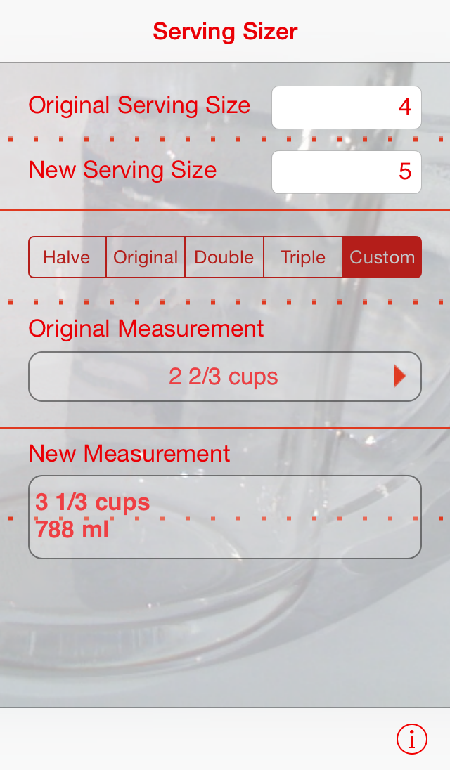 Serving Sizer main screen